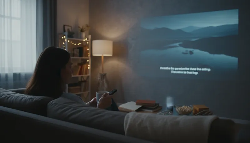 Illustration of subtitle: Text displayed below a video or film dialogue.