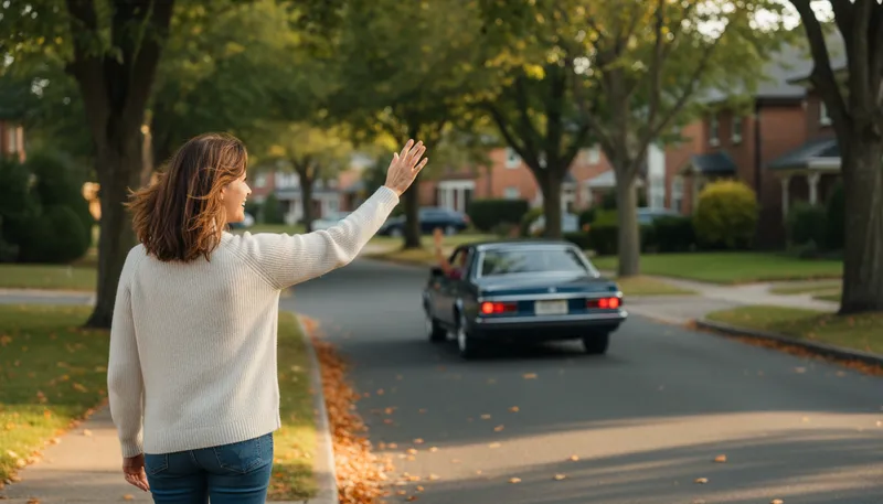 Illustration of drive off: leave a place in a vehicle