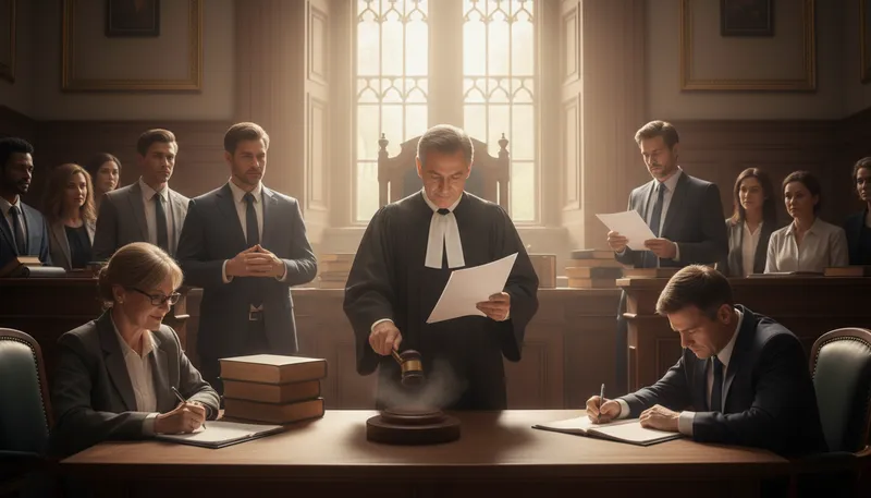 Illustration of adjudication: The process of making a legal decision.