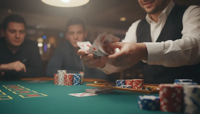 Illustration of dealer: a person who distributes cards in a game