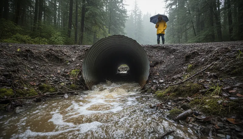 Illustration of culvert: A tunnel for water under a road.