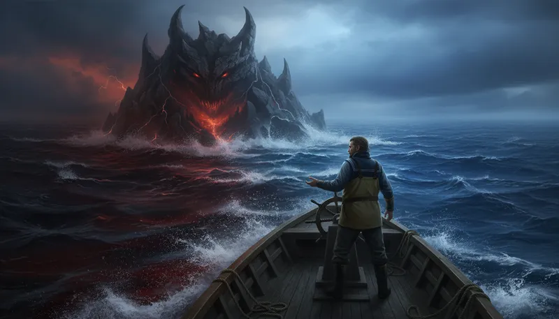 Illustration of the devil and the deep blue sea: a difficult choice between two bad options