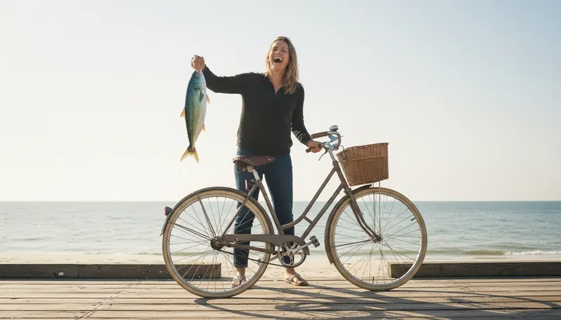 Illustration of a woman without a man is like a fish without a bicycle: a woman does not need a man