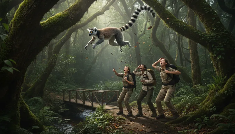 Illustration of lemur: A primate native to Madagascar, known for large eyes.
