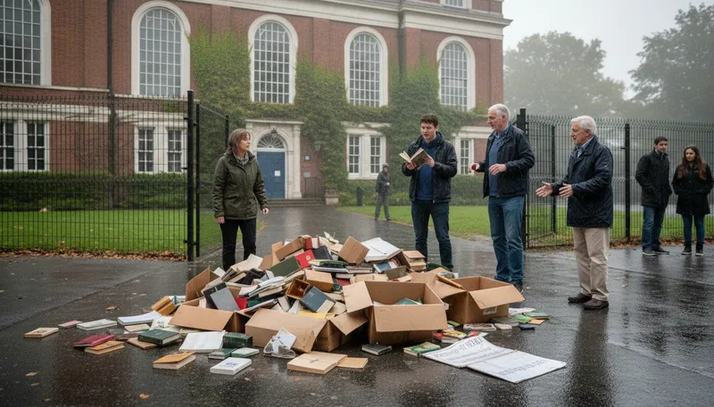 Illustration of book dumping: Discarding large amounts of books carelessly.