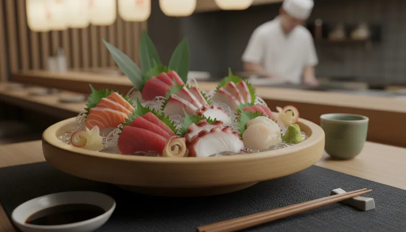 Illustration of sashimi: Thinly sliced raw fish or seafood.