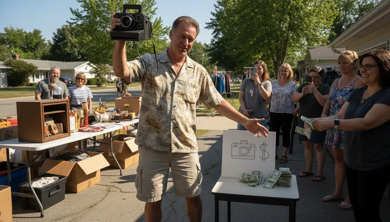 Illustration of flash for cash: Quickly sell items for immediate money.