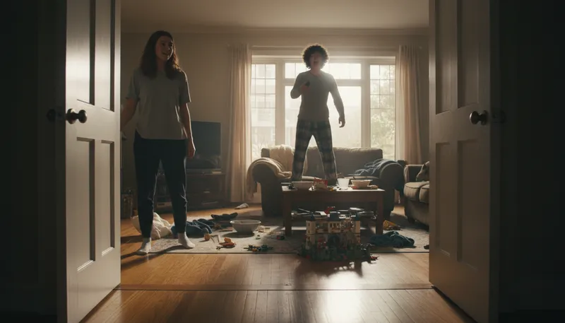 Illustration of walk in on: Unexpectedly enter a situation or scene.