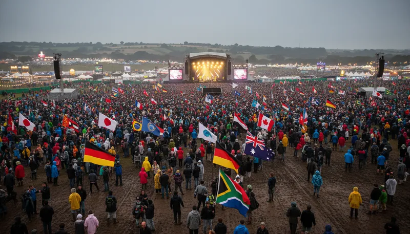 Illustration of glastonbury: A town in England known for its music festival.
