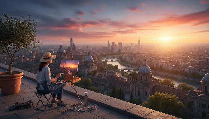 Illustration of cityscape: A view or depiction of a city.