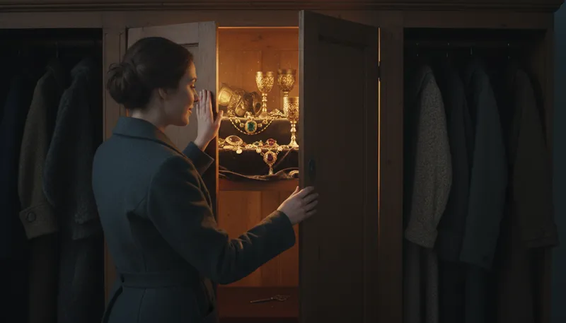Illustration of wardrobe: A tall cabinet for storing clothes.