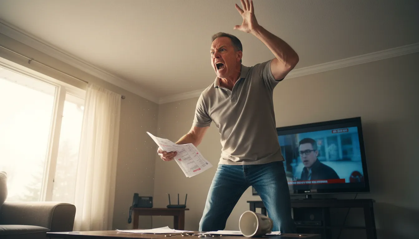 Illustration of hit the ceiling: To become very angry very suddenly.
