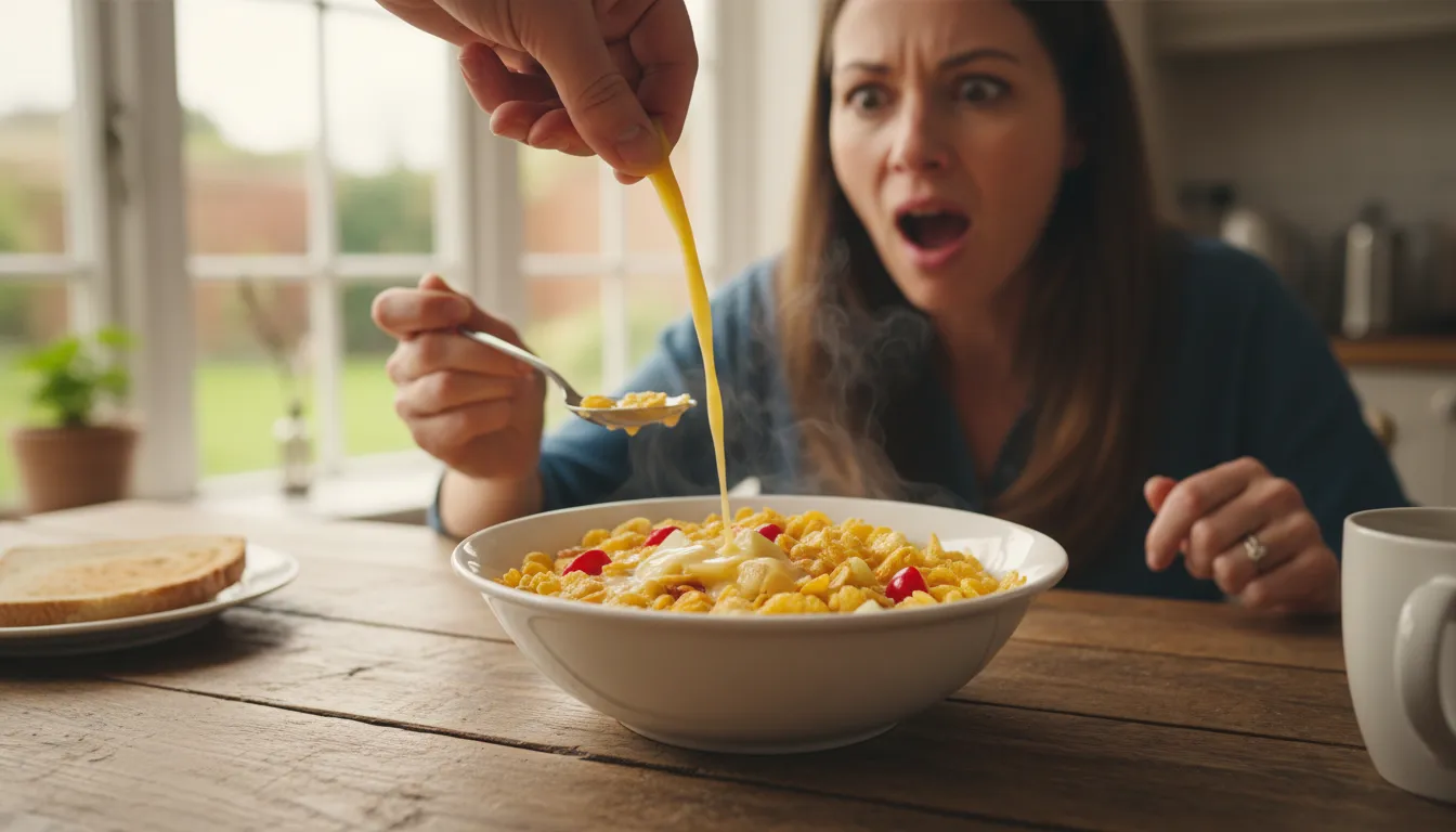 piss on someone's cornflakes 的插图：to ruin someone's happiness or plans