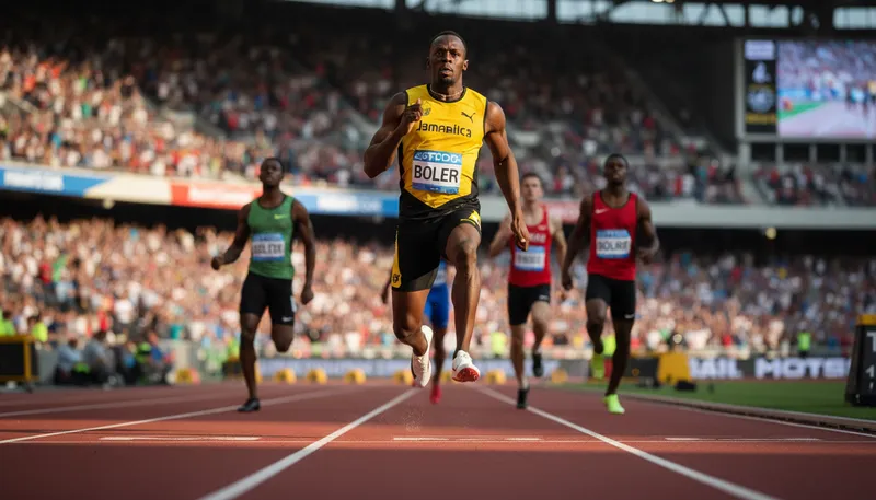 Illustration of usain: Referring to Usain Bolt, a famous sprinter.