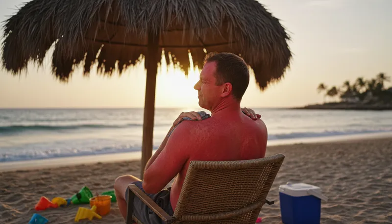 Illustration of sunburn: Skin damage caused by excessive sun exposure.