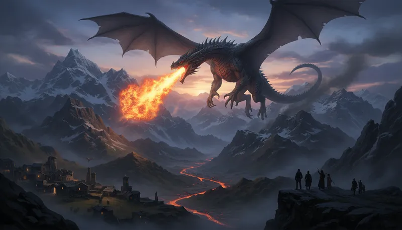 Illustration of dragon: A mythical creature often breathing fire.