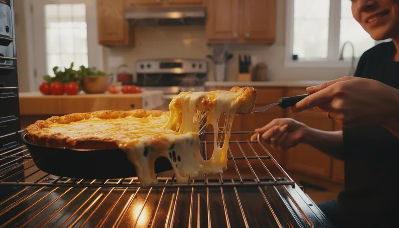 Illustration of cheesy: Having a strong flavor of cheese.