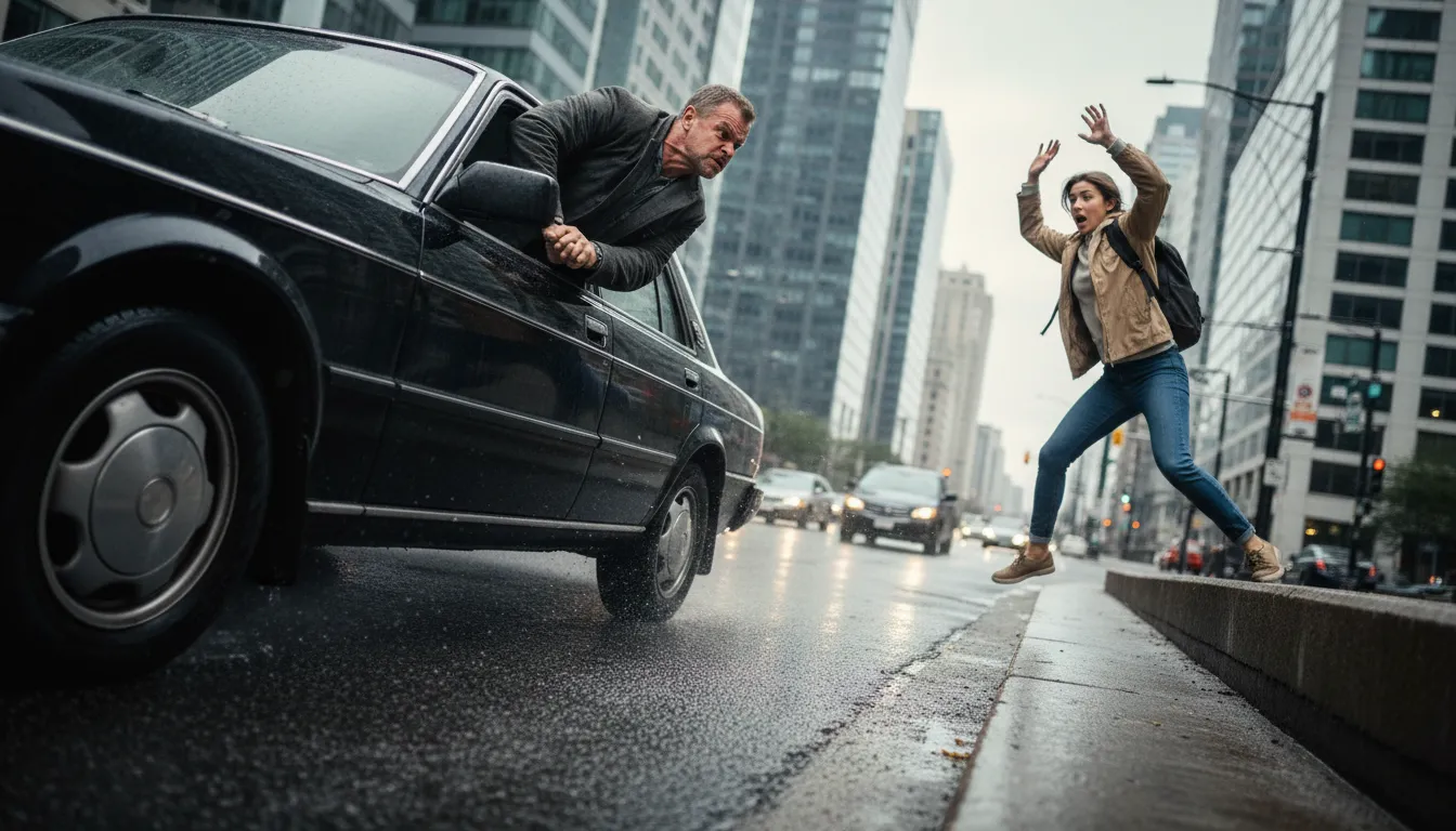 ride down 일러스트: run over someone or something