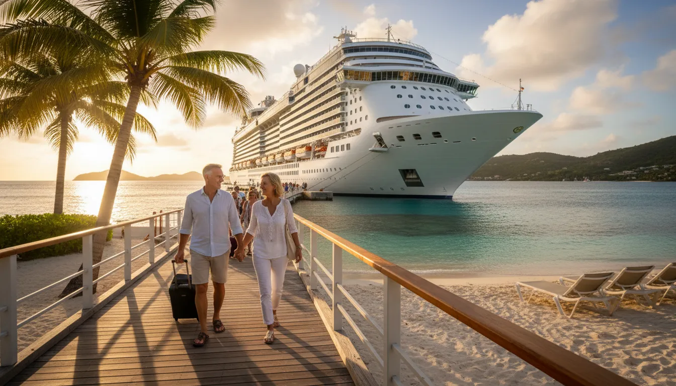 Illustration of cruise: a long, relaxing holiday on a ship