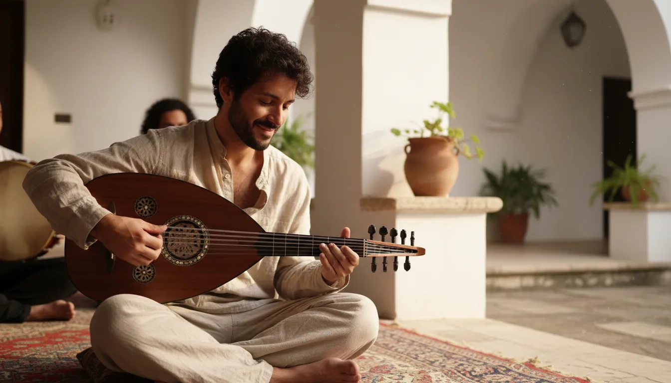 Hình minh họa cho ud: a Middle Eastern stringed instrument