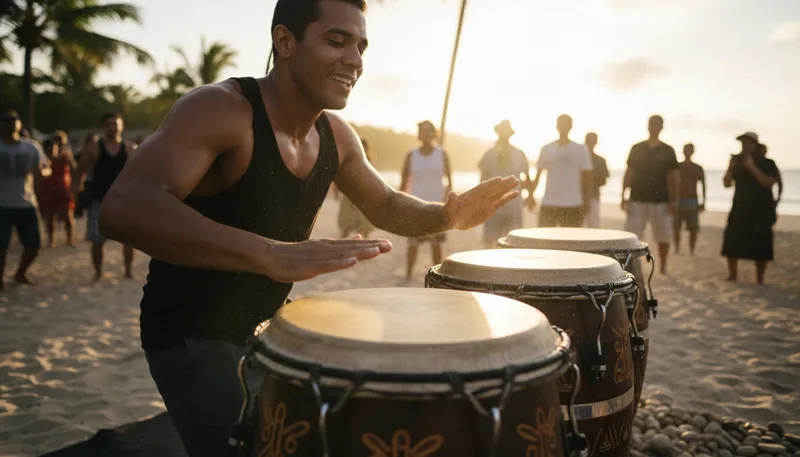 Illustration of on the drum: Playing a drum or rhythmically tapping.