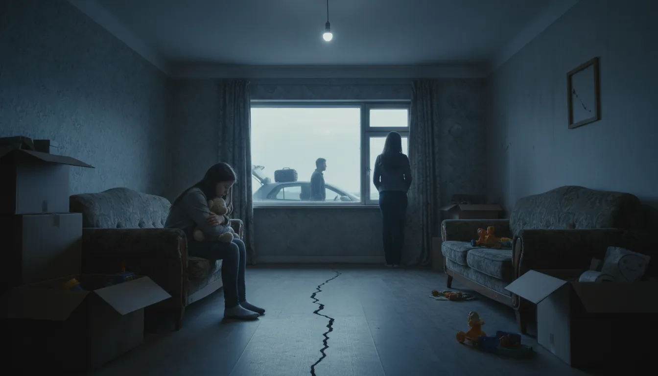 Illustration de broken home : A family disrupted by separation or divorce.