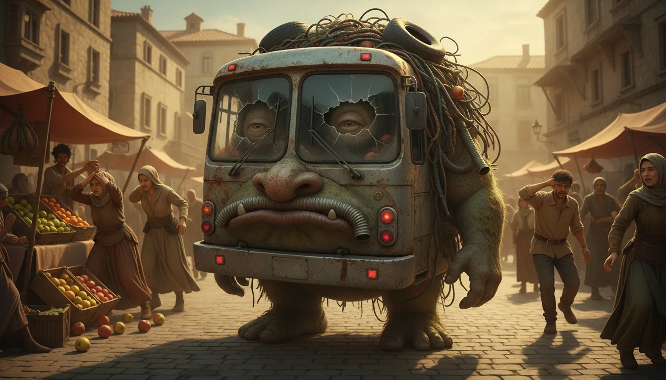 Иллюстрация face like the back end of a bus: an unattractive or unpleasant face.