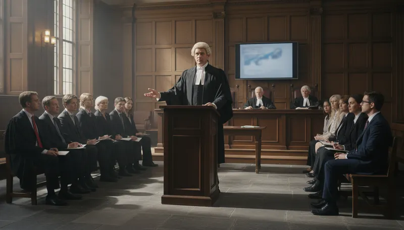 Illustration of barrister: A lawyer who represents clients in court.