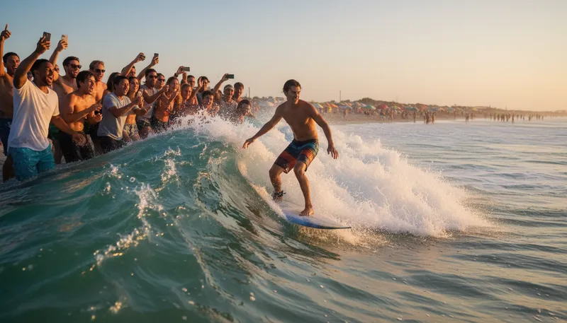 Illustration of ride the wave: to take advantage of a current trend