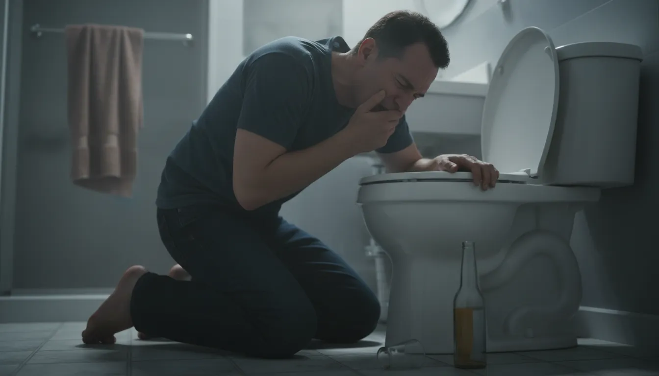“worship the porcelain god” kelimesinin çizimi: vomit in a toilet.