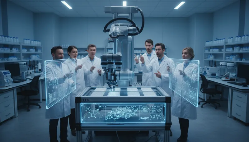 Illustration of HTS: Short for high-throughput screening in research.