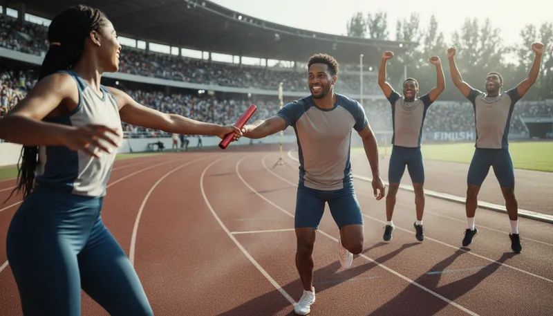 Illustration of relay: Race where team members take turns running.