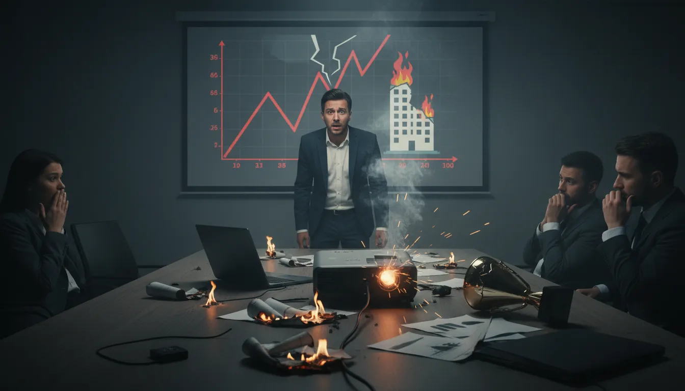 Illustration von go down in flames: Fail spectacularly or dramatically.