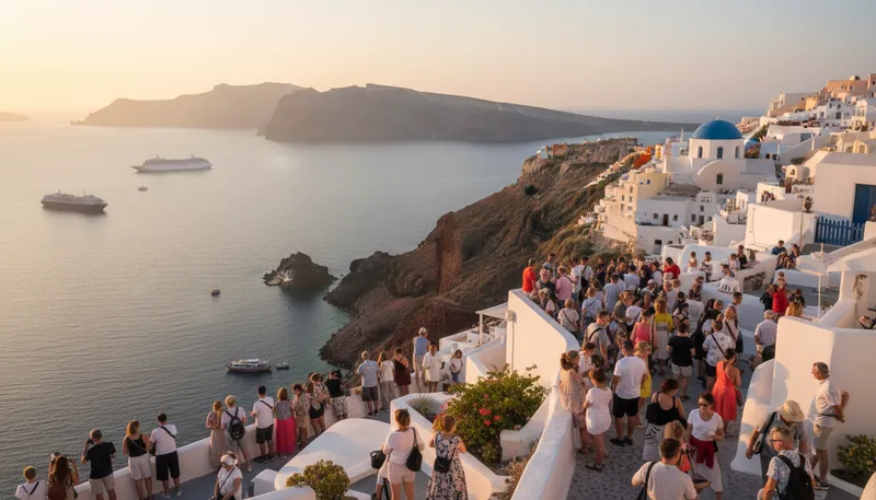 Illustration of santorini: A beautiful island in Greece known for sunsets.