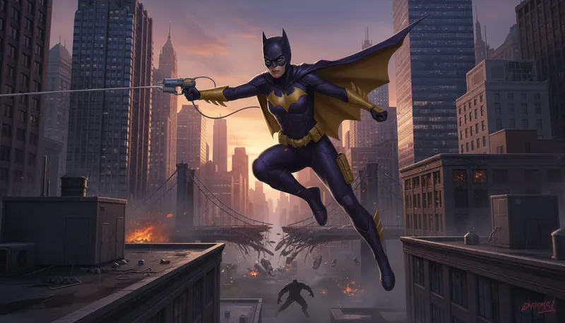 Illustration of batgirl: A female superhero in the DC Comics universe.