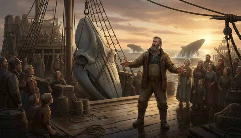 Illustration of whaler: a person or ship engaged in whaling