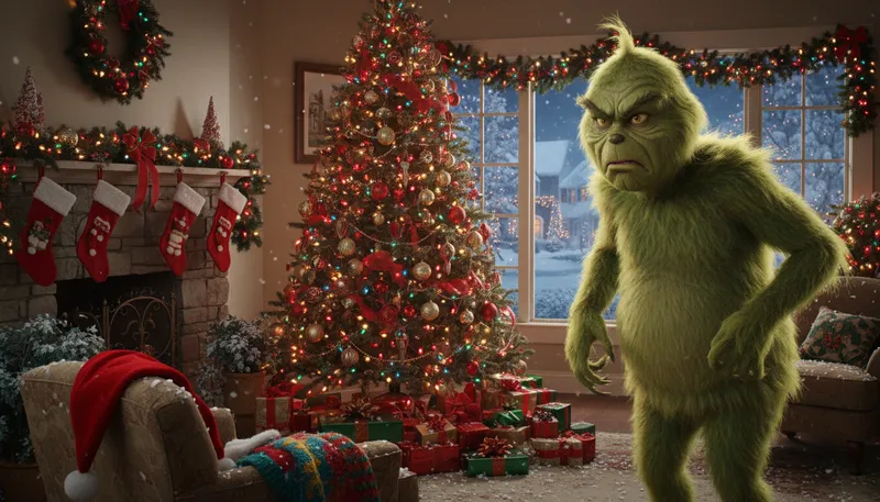 Illustration of grinch: A person who dislikes Christmas festivities.