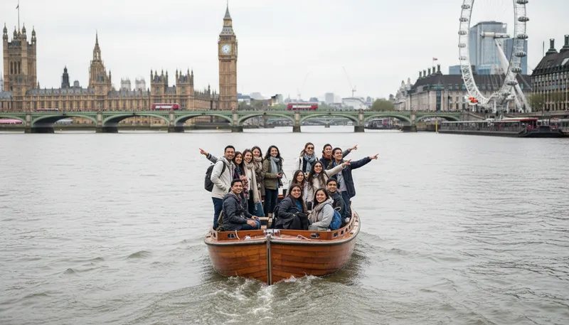 Illustration of cross the thames: to travel across the River Thames.