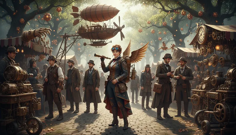 Illustration of steampunk: A genre blending Victorian style with steam-powered technology.