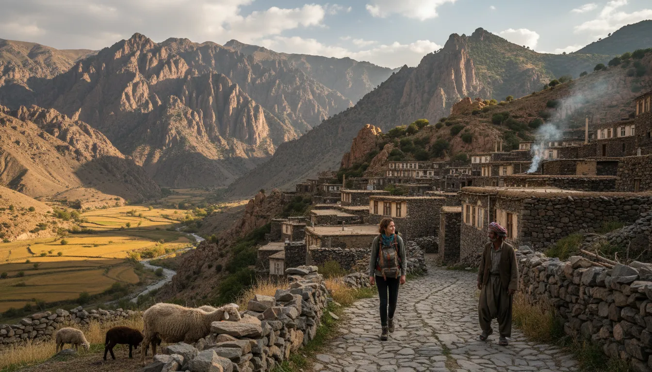 Kurdistan 일러스트: a mountainous area in Turkey, Iran, Iraq, and Syria