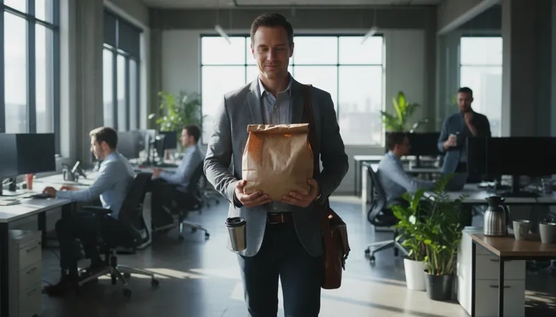 Illustration of brown bag: A lunch brought from home in a bag.