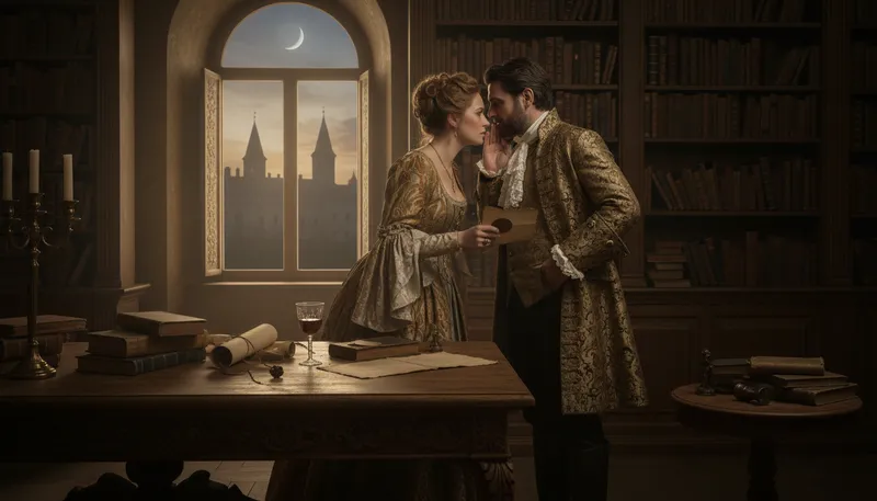Illustration of palace intrigue: scheming or plotting in a royal setting