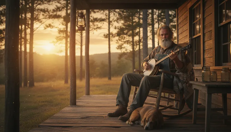 Illustration of hillbilly: A rural person, often from the Southern U.S.