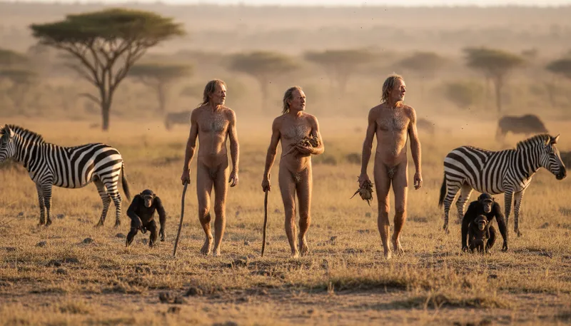 Illustration of naked ape: A term for humans as animals.