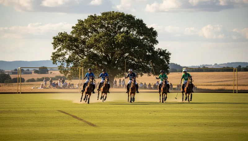 Illustration of polo: A sport played on horseback with a ball.