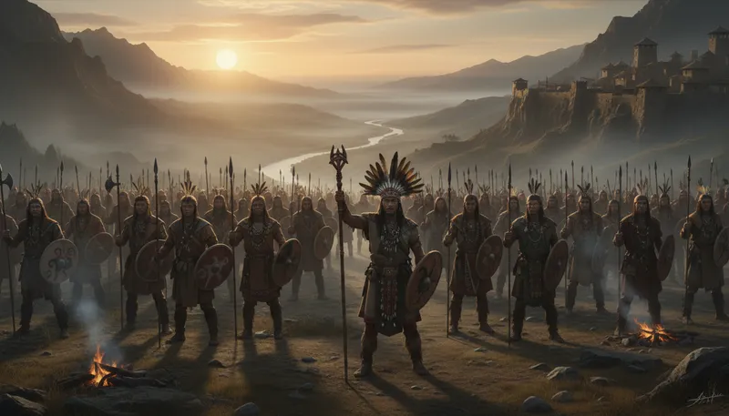 Illustration of warlike: Inclined to engage in conflict or war.