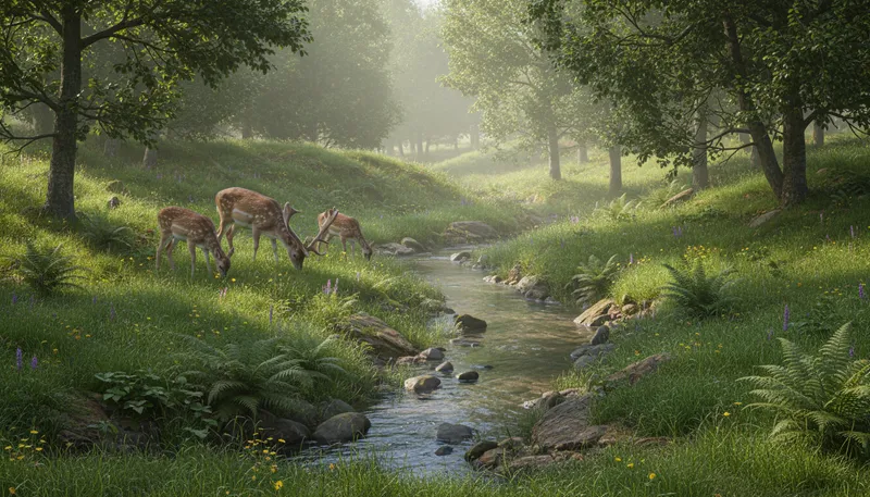 Illustration of dingle: A small wooded valley or hollow.