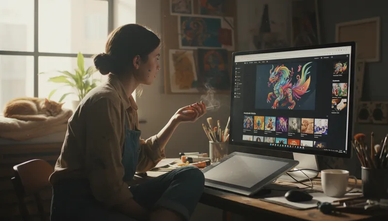 Illustration of deviantart: An online community for artists to share work.