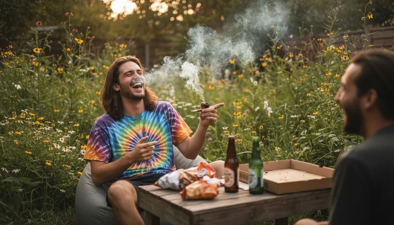 Illustration of stoner: A person who uses marijuana frequently.