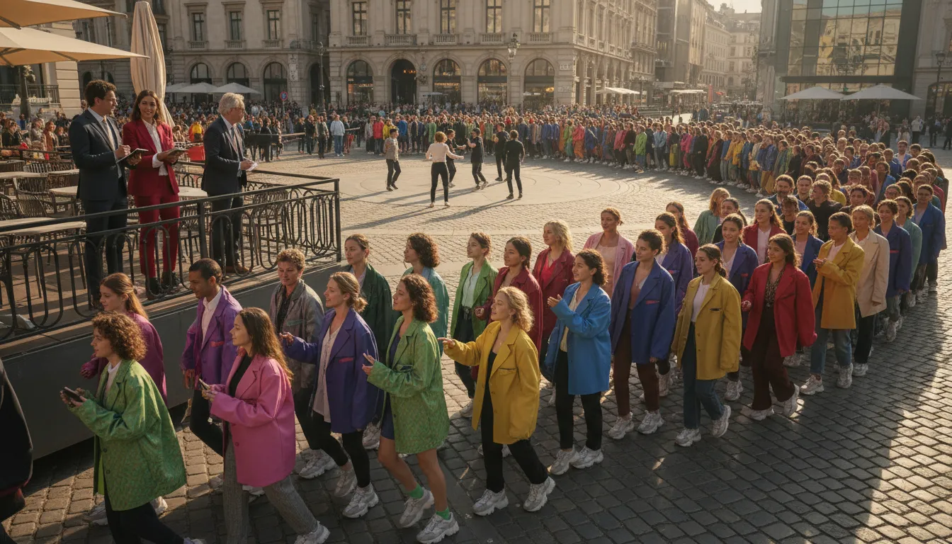 Illustration of collective behavior: Actions of large groups that do not follow usual social rules, like panics.